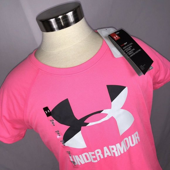 Girls YLG Under Armour HeatGear Pink Tee Shirt - Picture 6 of 6